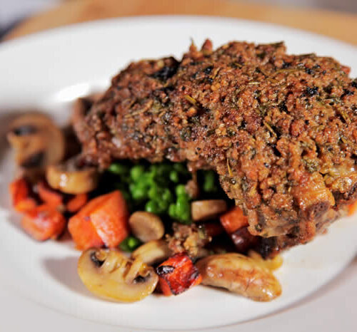 Rack of Lamb with Brown Bread Crust & Crushed Peas