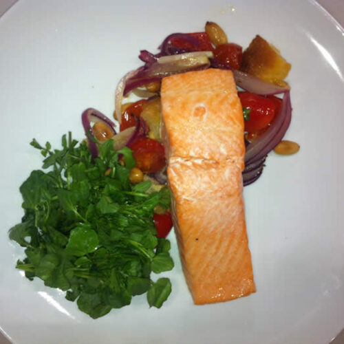 Salmon with Warm Romesco Salad