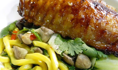 Sticky Turkey Wings with Wok tossed Hokkien Noodles and Vegetables