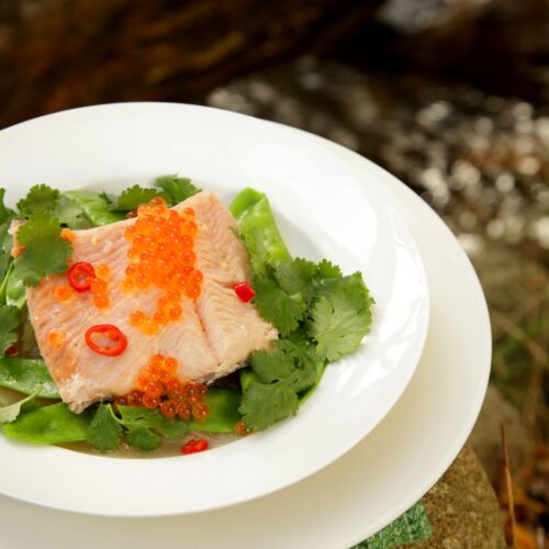 Steamed Brook Trout with Salmon Caviar