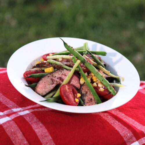 Prime Rib of Beef with Baby Bean, Corn & Sweet Pepper Salad