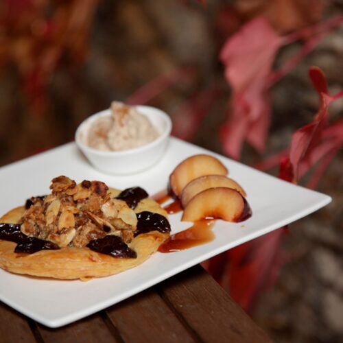 Semi-dried Plum Tart with Chestnut Crumble