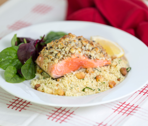 Macadamia Crusted Salmon with Macadamia Couscous