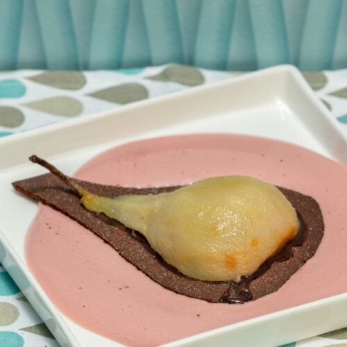 Chocolate Pear Tarts with Sparkling Shiraz Sabayon