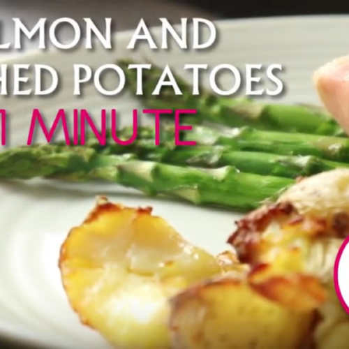 Salmon with Prosciutto, Asparagus and Smashed Potatoes