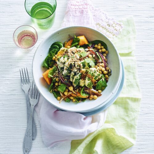 Moroccan Chicken, Chickpea, Carrot & Spinach Salad