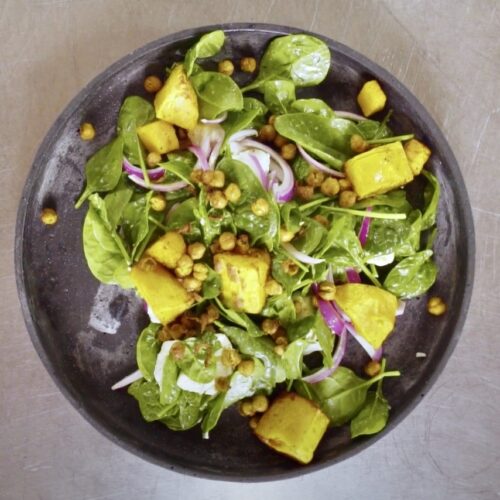 Spiced Chickpea, Pumpkin & Spinach Salad and Air-Fried Spiced Chickpeas