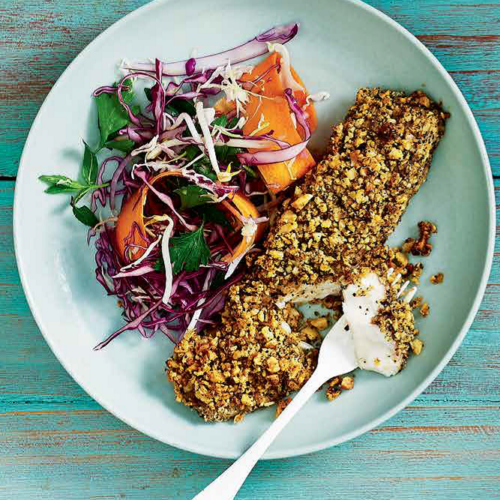 Okkah-crusted Barramundi with Coleslaw