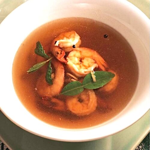 Prawns Poached  in Lemon Grass Broth