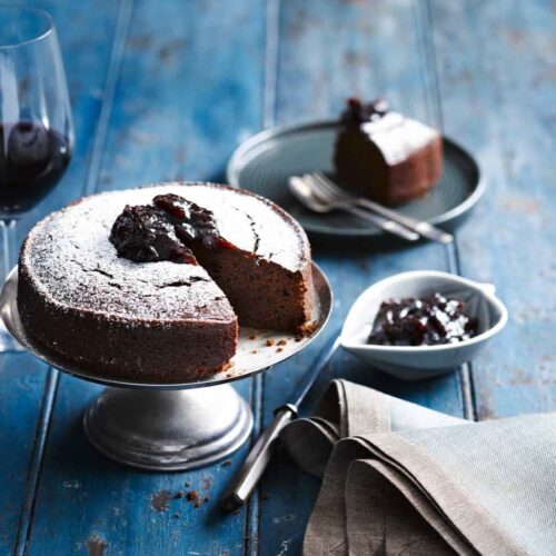 Simple Chocolate Sour Cream Cake with Coffee Spiced Dates