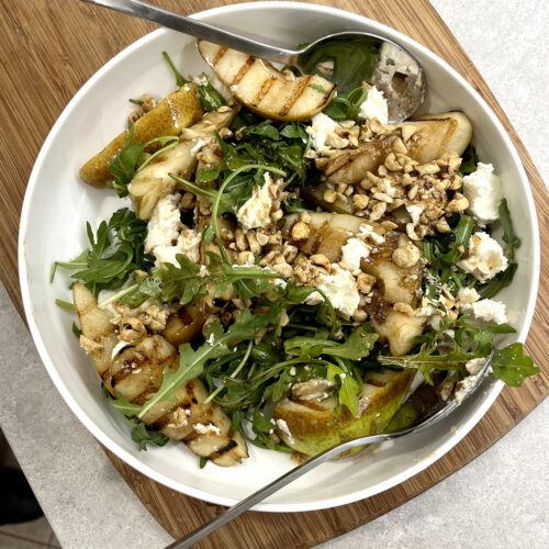 Pears with Goat’s Curd & Hazelnut Dressing