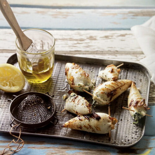 Barbecued Squid with Spinach and Feta