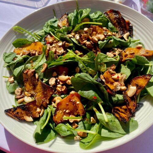 BBQ Pumpkin, Cashew & Spinach salad